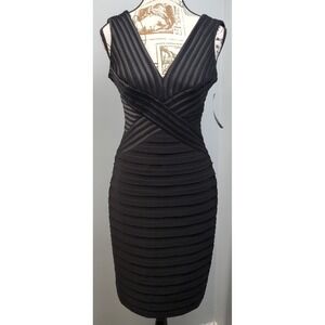 Avery G Banded Sheath Dress Womens 6 Black Sleeveless Deep V Neck Back Zip AG412